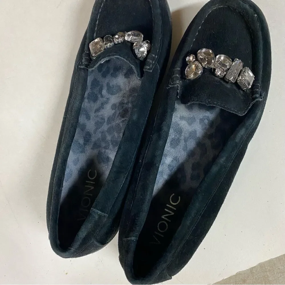 Vionic Black Leather suede Loafers Comfort Shoes PACIFIC CHARM embellished 6.5